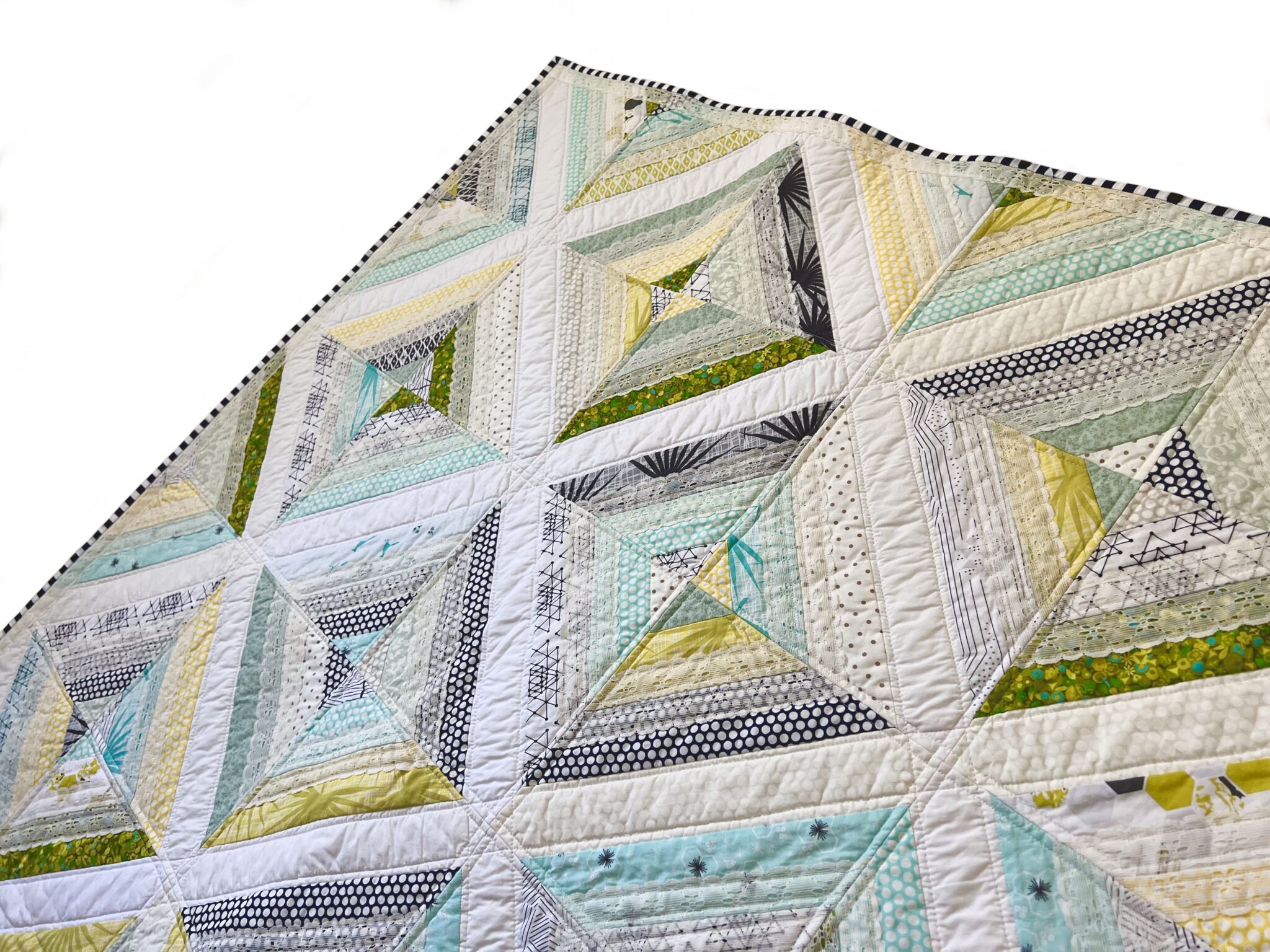 Handmade Modern String Quilt with Vintage Lace Sew Comfy Quilts